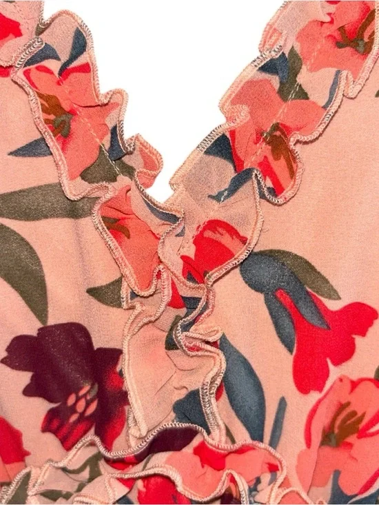 NWOT Floral Ruffle V-Neck Peach Maxi Dress, P2P:22”, L:53” - Picture 2 of 11